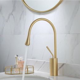 Bathroom Sink Faucets Basin Faucet Brushed Gold Brass Mixer Solid Copper Construction Simple North Europe Style Tap Taps283J