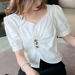 Summer French Design Square Collar Short Sleeve Chiffon Shirt Summer Tops and Blouse White Blouse Chemisier Femme 10030 210527