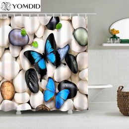 Chinese Shower Curtain Polyester Butterfly Pattern Printed Shower Curtains Bathroom Butterflies Printing Bathroom Accessories 210609