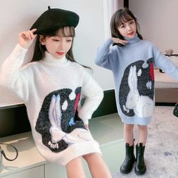 Girls Sweater Baby's Coat Outwear 2021 Rabbit Plus Velvet Thicken Warm Winter Autumn Knitting Christmas Gift Children's Clothing Y1024