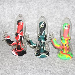 Glow in the dark Smoking water pipe bong Hookah non fading printing silicone glass bongs dab rig thick bubbler ash catcher
