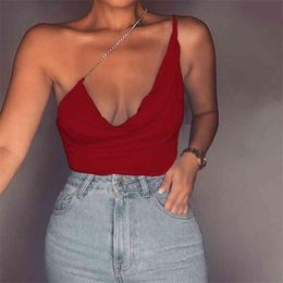 Arrival Women Summer Sexy Metal Chain Cami Tops Deep V-neck Backless Cropped Party Top Fashion Streetwear Female Tees 210517