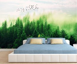 Custom wallpaper modern foggy forest cloud flying bird 3d living room bedroom black and white 3d wallpaper