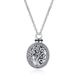 Wholesale stainless steel round tree hollow cremation pendant necklace, ashes necklace commemorative pet-with filling kit