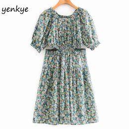 Sexy Waist Cut Outs Vintage Floral Print Dress Women O Neck Short Sleeve A-line Casual Holiday Summer Plus Size vestido 210514