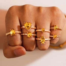 Wedding Rings 7pcs/set Fashion Yellow Crystal For Women Vintage Love Heart Rhinestone Geometry Ring Set Jewelry 20646