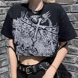 Gothic Style Crop Top Harajuku Graphic T Shirt for Women Ulzzang Korean Tshirt Summer Tee Croptop Goth Clothes Short Sleeve 210623