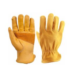 yellow disposable gloves Canada - Disposable Gloves 2021 GlovesOutdoor Cowhide Labor Insurance Wear-resistant Working Camping Leather Retro Yellow Men