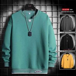 Fashion Hoodies Men Round Collar Solid Colour Mens Sweatshirts Long Sleeve Trendy Streetwear Male Pullovers Casual 4XL 210818