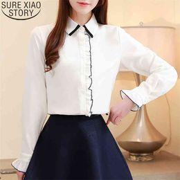 Solid White Shirts Women Blouses Autumn Loose Long Sleeve Fashion Doll Collar Office Lady Blusas Mujer 10756 210506