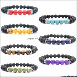 wire bracelets with stones UK - Beaded, Strands Bracelets Jewelry 7 Chakra Stone Beads Bangle Women 8Mm Natural Lava Rock Charm Energy Wire For Men S Fashion Crafts Gift Dr