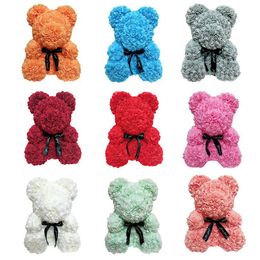 PE Plastic Artificial Decorative Flowers Bear 16 Colors Foam Rose Flower Teddy Valentines Day Gift Birthday Party Spring Decoration opp package