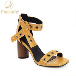 Dress Shoes Phoentin Ankle Strap Zipper Women's Sandal Summer 2021 Round Heel Yellow Hole Design Party For Women Black FT895