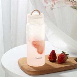 Frosted Matte Clear Glass Water Bottle 420ml Portable Cute BPA Free Waterbottle Milk Juice Cup Home Office Equipment Gifts 211122
