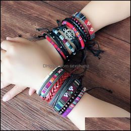 Beaded, Strands Jewelryretro Hand-Woven Leather Cord Bracelet Mti-Layer Combination Men And Women Couple Bracelets Drop Delivery 2021 Exhj3
