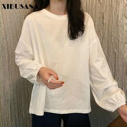 Casual Loose T-shits Women Pullover Shirts Spring Autumn Fashion Female Solid Long Sleeve TShirt Tops Oversize Tee 210423