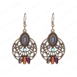 Vintage Round Hollow Gold Metal Earring For Women India Jhumka Crystal Retro Drop Dangle Earrings Jewelry