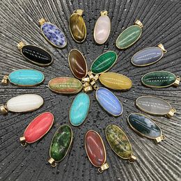 Reiki Healing Jewellery Oval Natural Stone Pendant Quartz Lapis Opal Pink Crystal Pendants DIY Earrings Necklaces Women