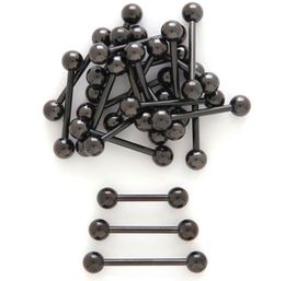 50 adet takı-tüm siyah titanyum dil halkası çanları 14G ~ 16mm meme kulak vücut piercing takı düz barbell
