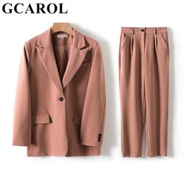 GCAROL Women Blazer And Guard Pants Sets Two Pieces OL Single Breasted Jacket Formal Suit Pleated Trousers Spring Autumn Winter 210812