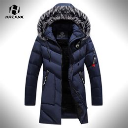 Winter Mid Length Jacket Parkas Mens Warm Thicken Coats Korean Cotton Slim Hooded Outwear Men Casual Padded Jackets 211204