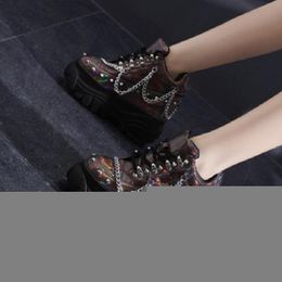 Spring Autumn Hip-hop Style Chic Metal Chain Wedges Height Increasing Platform Rivet Women Pumps Ladies Sneaker Shoes 1224 Dress