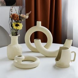 Vases Pure Colour Ceramic Vase Living Room Abstract Art Flower Arrangement Decoration Home Geometric Ornaments Household Items