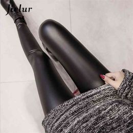 Jielur Autumn PU Faux Leather Leggings Women 4 Colors Skinny Pants Female Korean Ladies Fleece Pencil High Waist Legging S-3XL 210925