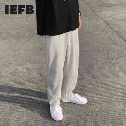 IEFB Summer Men's Casual Pleated Pants Straight Wide Leg Elastic Mid Waist Causal Japanese Style Mans Trousers 9Y5955 210715