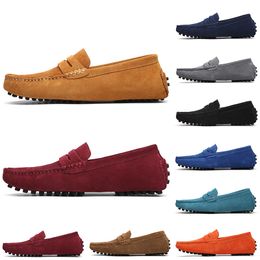 2021 Non-Brand men dress suede shoes black light blue wine red gray orange green brown mens slip on lazy Leather shoe 38-45