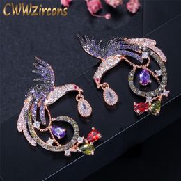 CWWZircons Exclusive Black and Rose Gold Colour Two Tones Dangle Drop Earrings with Green Purple Red Cubic Zircon Stones CZ348 210317