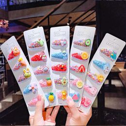 Korean Colour quicksand transparent children's fruit hairpin resin side clip cute flowers BB clip bangs collet Jewellery