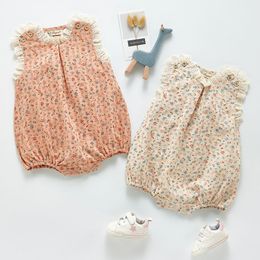 Baby Girl Sleeveless Lace Printing Rompers born Summer Kids Infant Clothes Jumpsuits 0-3Yrs 210429
