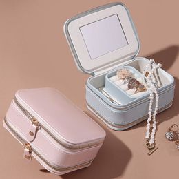 Storage Boxes Bins Portable Two Layer Double Zipper Jewellery Box Jewellery Organiser PU Leather Case Ring Earring Necklace Ear Stud Display Mother's Valentine ZL0380