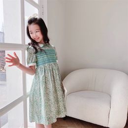 Fashion New Girls Dress 2021 Summer Kids Girl Flowers Party Dresses sweet Baby Lovely Green Cotton Clothes 105 Z2