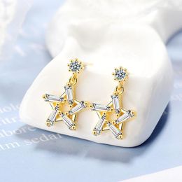 Stud Fashion 925 Sterling Silver Earring Crystal Star Gold Earrings For Women Korea Jewellery Femme 2021 Pendientes