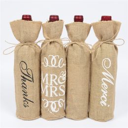 3 Styles Gift Wrap MR & MRS Wine Bottle Cover Jute Gifts Bag Rustic Wedding Decoration Anniversary Party Decor