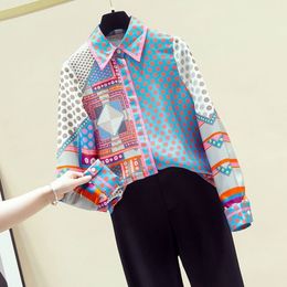 Autumn New Blouse Patchwork Simulation Silk Shirt Female Top Korean Niche Polka Dot Long-Sleeved Blusa GX1438 210317