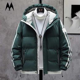 Harajuku Men Thick Jacket Korean Parkas Coat Fashion Casual Outwear Mens Winter Street Trend Patchwork Jackets Parka 211204