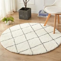 Morocco Black White Geometric Round Carpet For Living Room Home Bedroom Decor India Cotton Woven Rug Sofa Coffee Table Floor Mat 211204