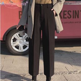 Aelegantmis High Quality Elastic Waist Black Woolen Harem Pants Women Soft Simple Female Wool Ankle Length Trousers 210607