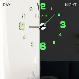 3D Luminous Big Wall Clock Mirror Sticker Diy Living Room Home Decor Fashion Watches Arrival Quartz 210325