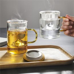 Household Glass Teacup for Stove Office Heat Resistant High Temperature Explosion Proof Infuser Milk Rose Flower Mug