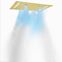 Brushed Gold 50X36 CM Shower Mixer With LED Control Panel Bathroom Bifunctional Rainfall Atomizing Shower