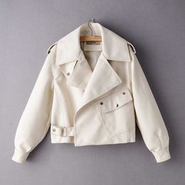 fashion casual women PU leather jackets spring elegant white ladies coats streatwear puff sleeve female jacket girls coat 211011