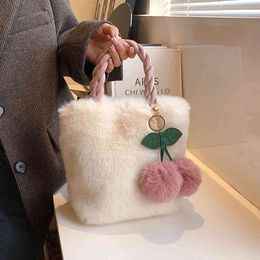 Cherry Girl Plush Handbag Female 2021 Winter New Fashion Foreign Style Chain Diagonal Bucket Bag