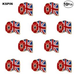 United Kingdom Poppy Flower Lapel Pin Flag badge Brooch Pins Badges 10Pcs a Lot