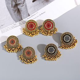 Gypsy Indian Tassel Tribal Jewelry Vintage Gold Alloy Painting Pendant Earrings For Women Orecchini Retro Ethnic Turkish