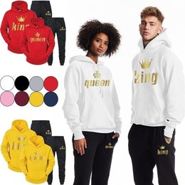 Venda Casal Outfits Hoodie e Basculador Calças de Alta Qualidade Homens Mulheres Diariamente Casual Esporte Jogging Terno Rei Rainha Tracksuit 220315