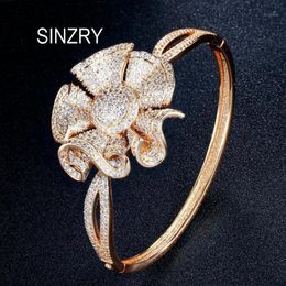 Personality Rose Gold Colour Cubic Zirconia Flower Charm Banglesexaggerated Bridal Bracelet For Women Bangle